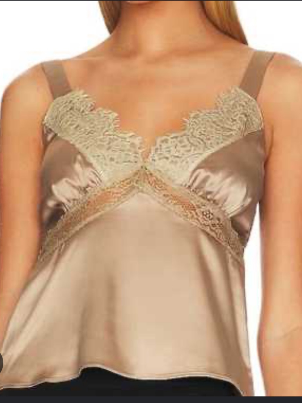 Heartloom Gold-Tone Satin Camisole with Lace Trim